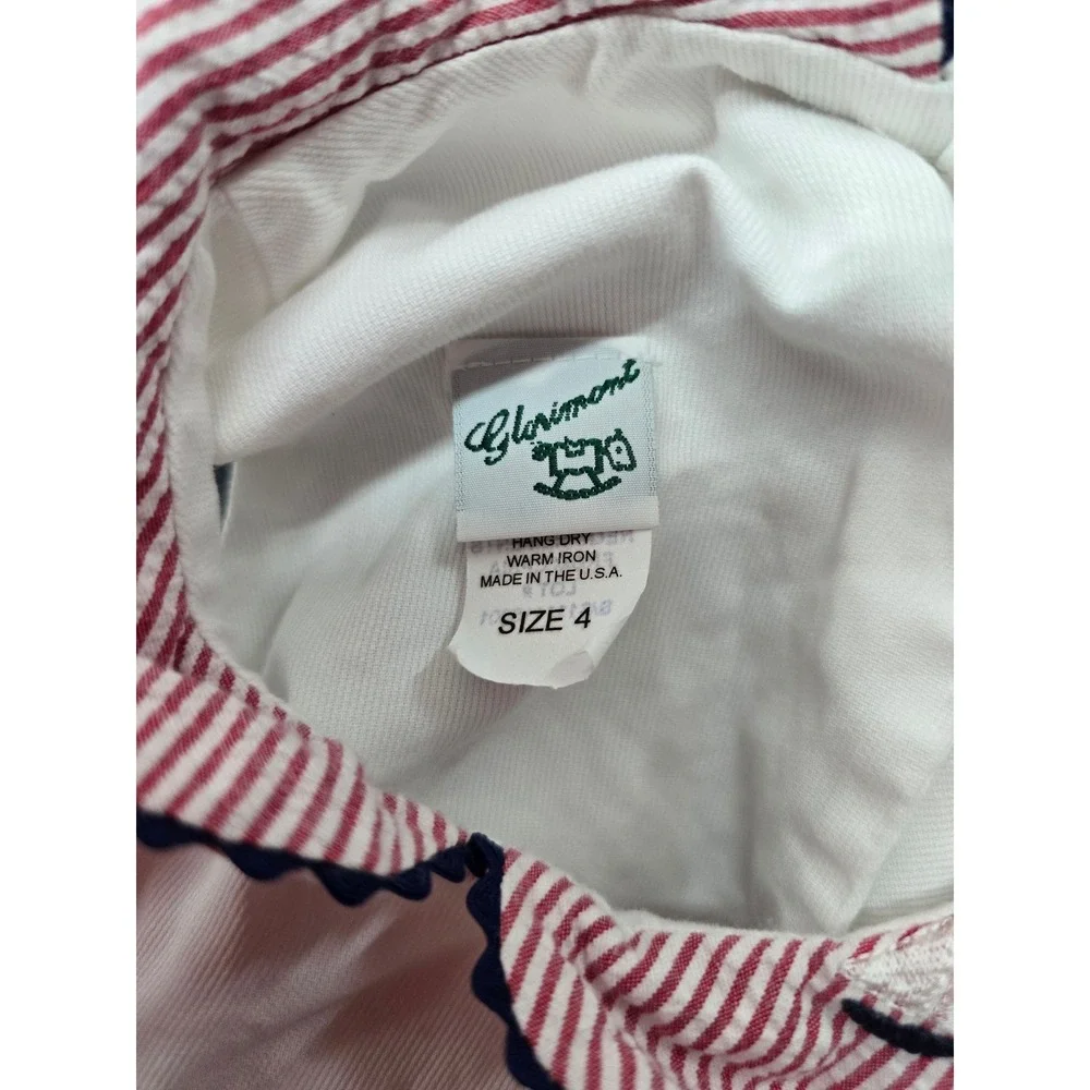 Glorimont Girls Red White Seersucker Sailboat Dress Navy Ric Rac Size 4 USA Made